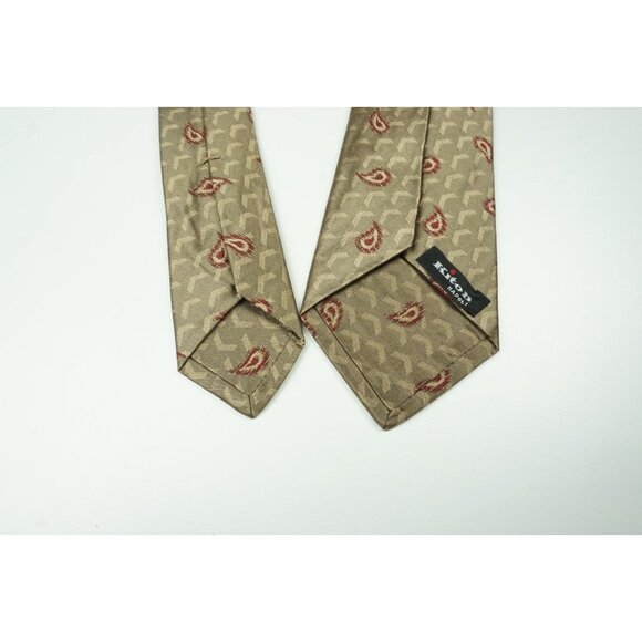 KITON NAPOLI SEVEN FOLD MADE IN ITALY PAISLEY TIE SILK 60” X  Kiton Toffee Brown Paisley Seven Fold Silk Tie Made in Italy NEW